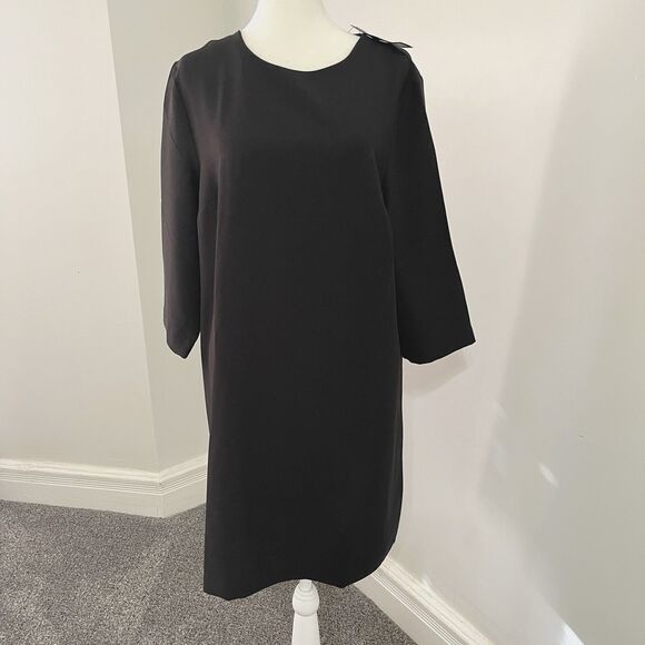 Banana Republic Dress Size 12 Black 3/4 Sleeve Keyhole Button Zip Back NEW W Tag - Picture 1 of 11
